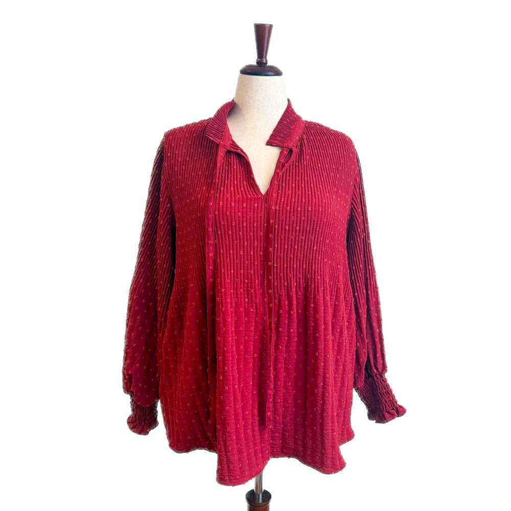 Max Studio Pleated Red Women's Top